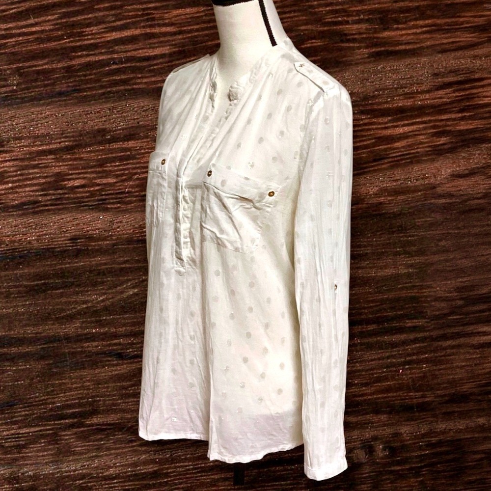 MNG Casual Womens White Long Sleeve Button Up‎ Shirt with Metallic Dots Size XL